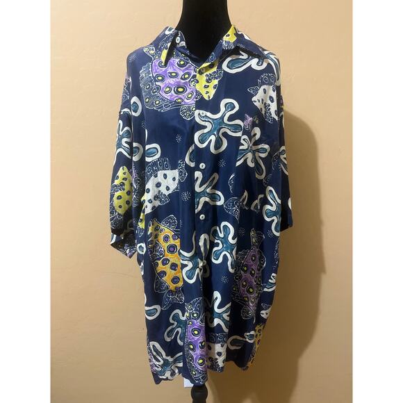 Burma Bibas Silk Hawaiian Shirt Tropical Fish Beach Resort Vacation Nautical - Picture 1 of 7